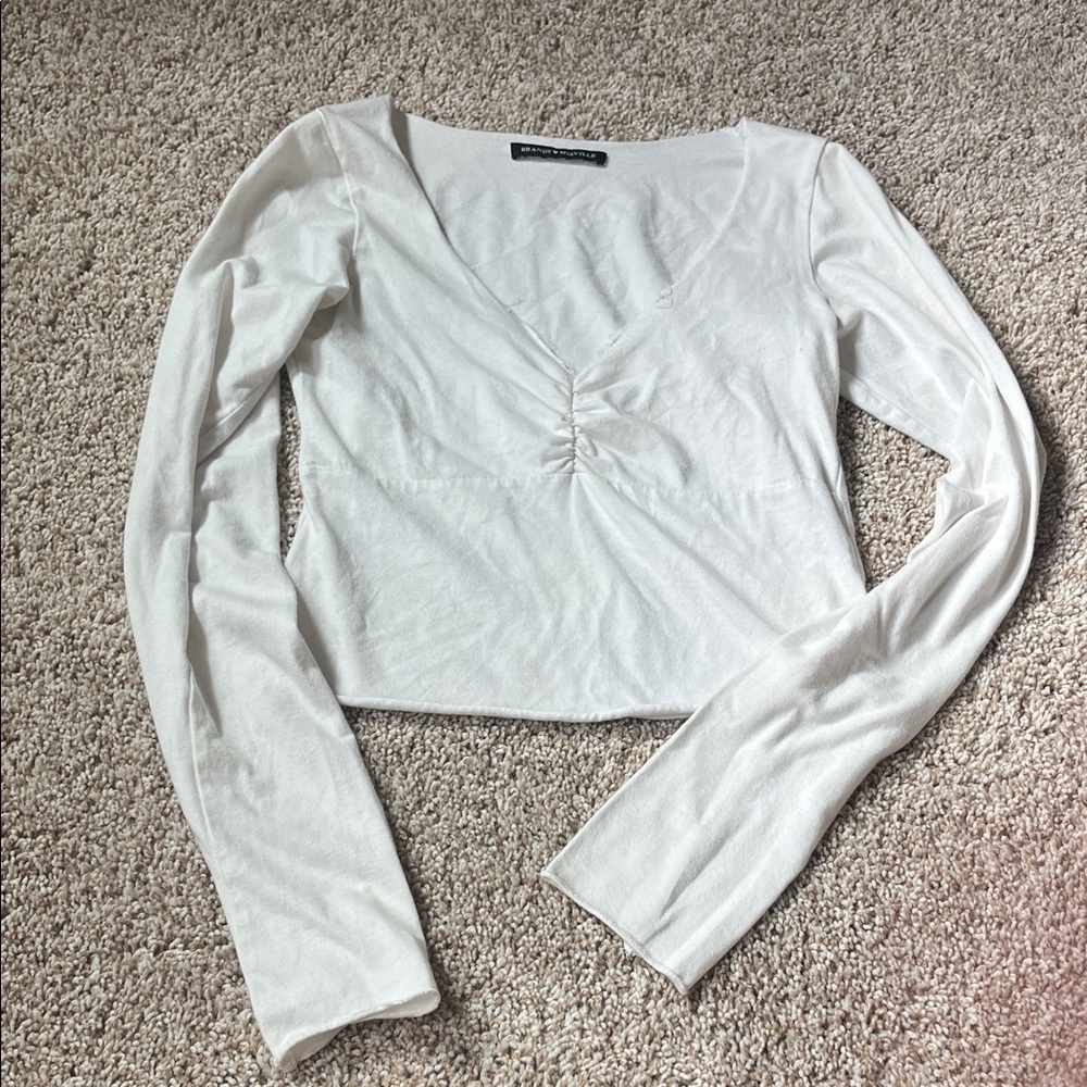 Elegant White Long Sleeve Brandy Top